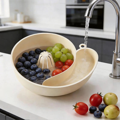 Washing basket in use at the sink
