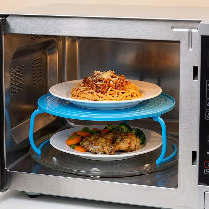 1Pc Microwave Plate Stacker 2 Layer Steam Rack 23.5*23.5*8.3Cm Microwave Tray Rack for Home Kitchen Food Heating Kitchen Sorting