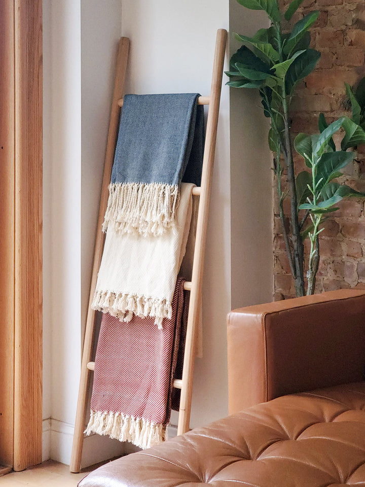 Artisanal Cotton Throw Blanket with Tassels, 50 × 57 Inches