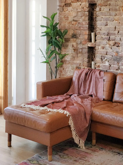 Artisanal Cotton Throw Blanket with Tassels, 50 × 57 Inches
