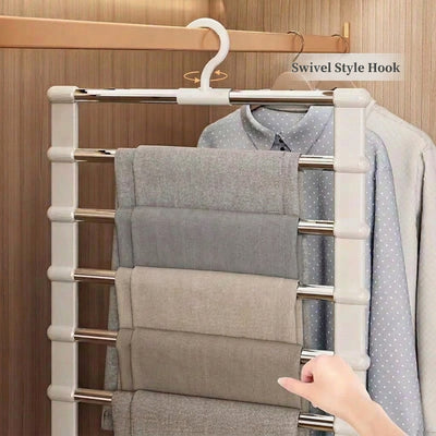 7 Layers Stainless Steel Pants Hanger Space Saving Closet Organizer Trousers Rack Non-Slip Wardrobe Storage Clothes Rack