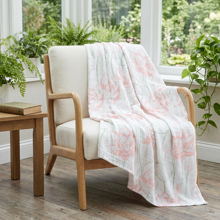 Water Lily throw - botanical reading nook