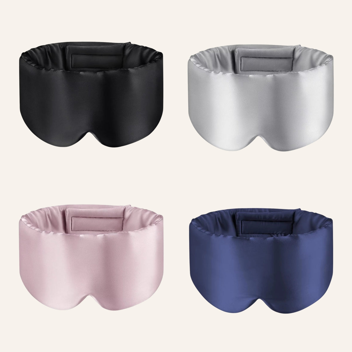 Silk sleep mask in four colors: black, light gray, pink and dark blue