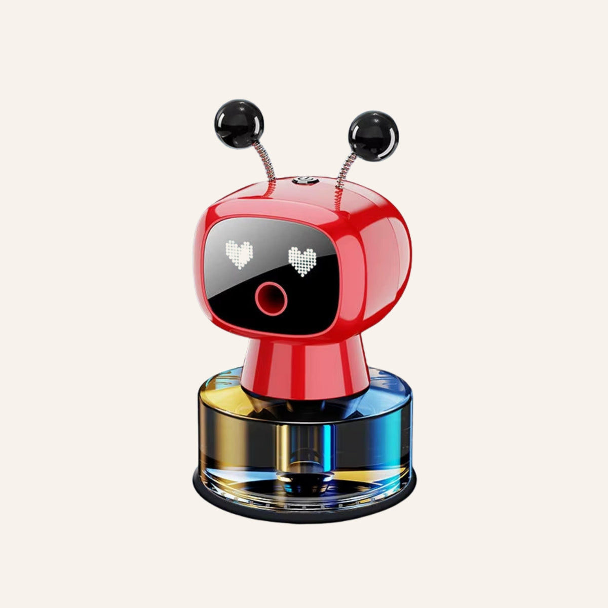 Red robot car aroma diffuser on an ivory background
