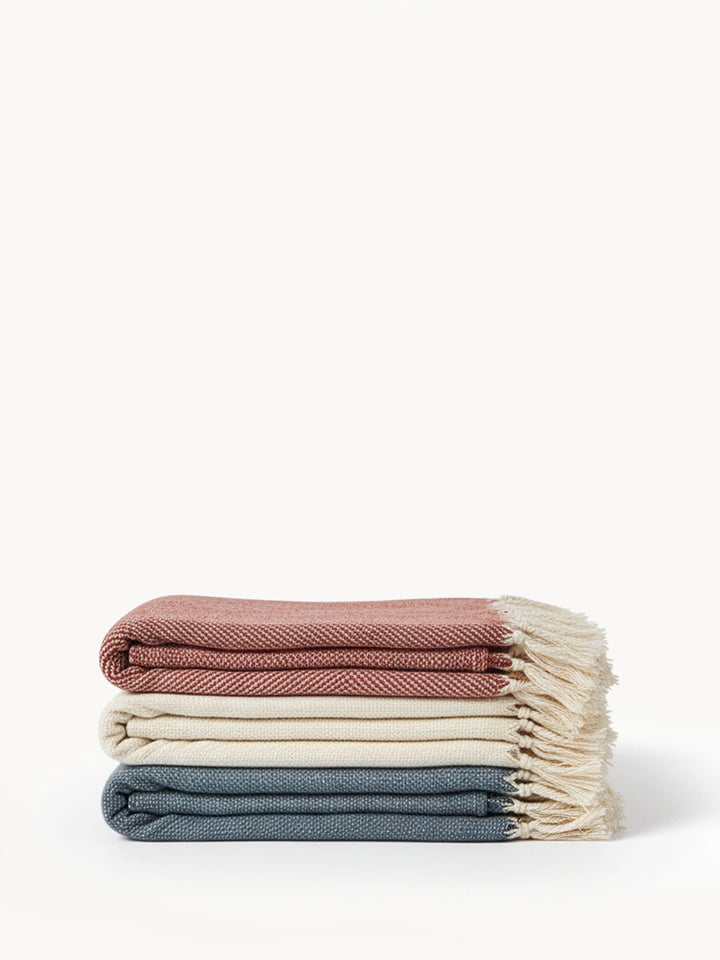 Artisanal Cotton Throw Blanket with Tassels, 50 × 57 Inches