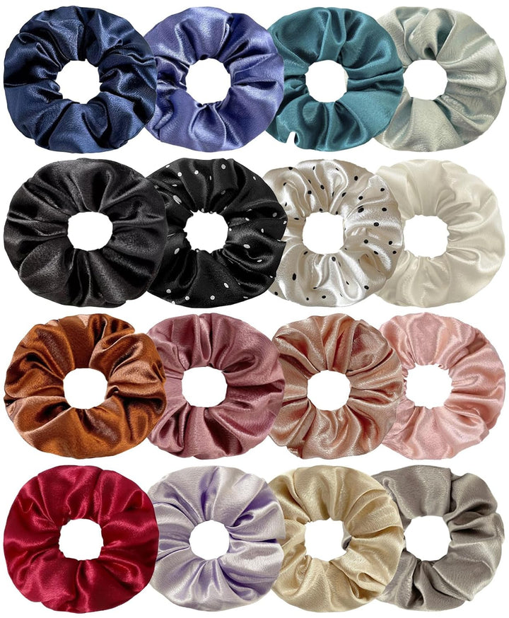 16 Pcs Satin Scrunchies for Women Scrunchies Hair Ties No Damage Satin Hair Tie for Frizz Sleep Soundly Softer Ties and Thin and Thick Hair Styling