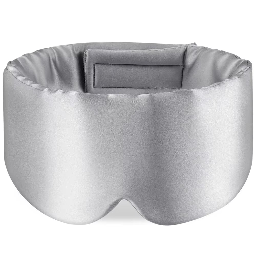 Light gray mulberry silk sleep mask on white background