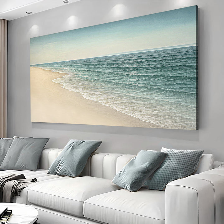 Beach Shoreline II coastal canvas wall art of soft waves on a sandy shore