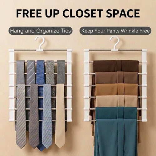 7 Layers Stainless Steel Pants Hanger Space Saving Closet Organizer Trousers Rack Non-Slip Wardrobe Storage Clothes Rack