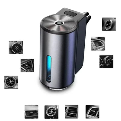 Car vent diffuser shown with the types of air vents it clips onto