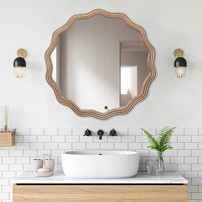Scalloped Wavy Wall Mirror – 23.6" Antique Natural Frame