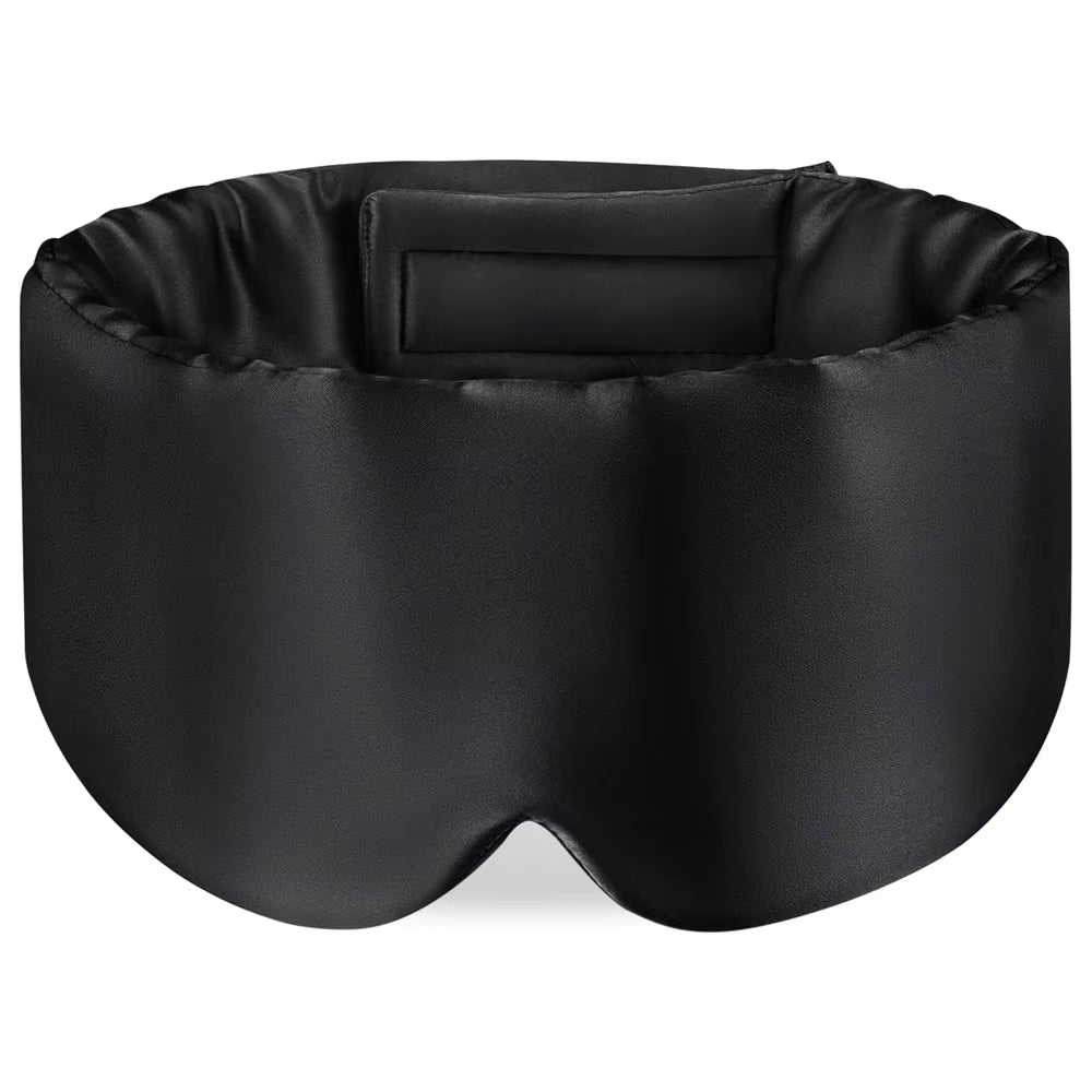 Black mulberry silk sleep mask on white background