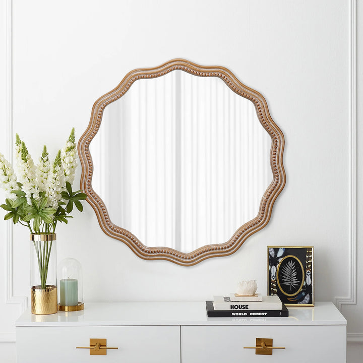 Scalloped Wavy Wall Mirror – 23.6" Antique Natural Frame