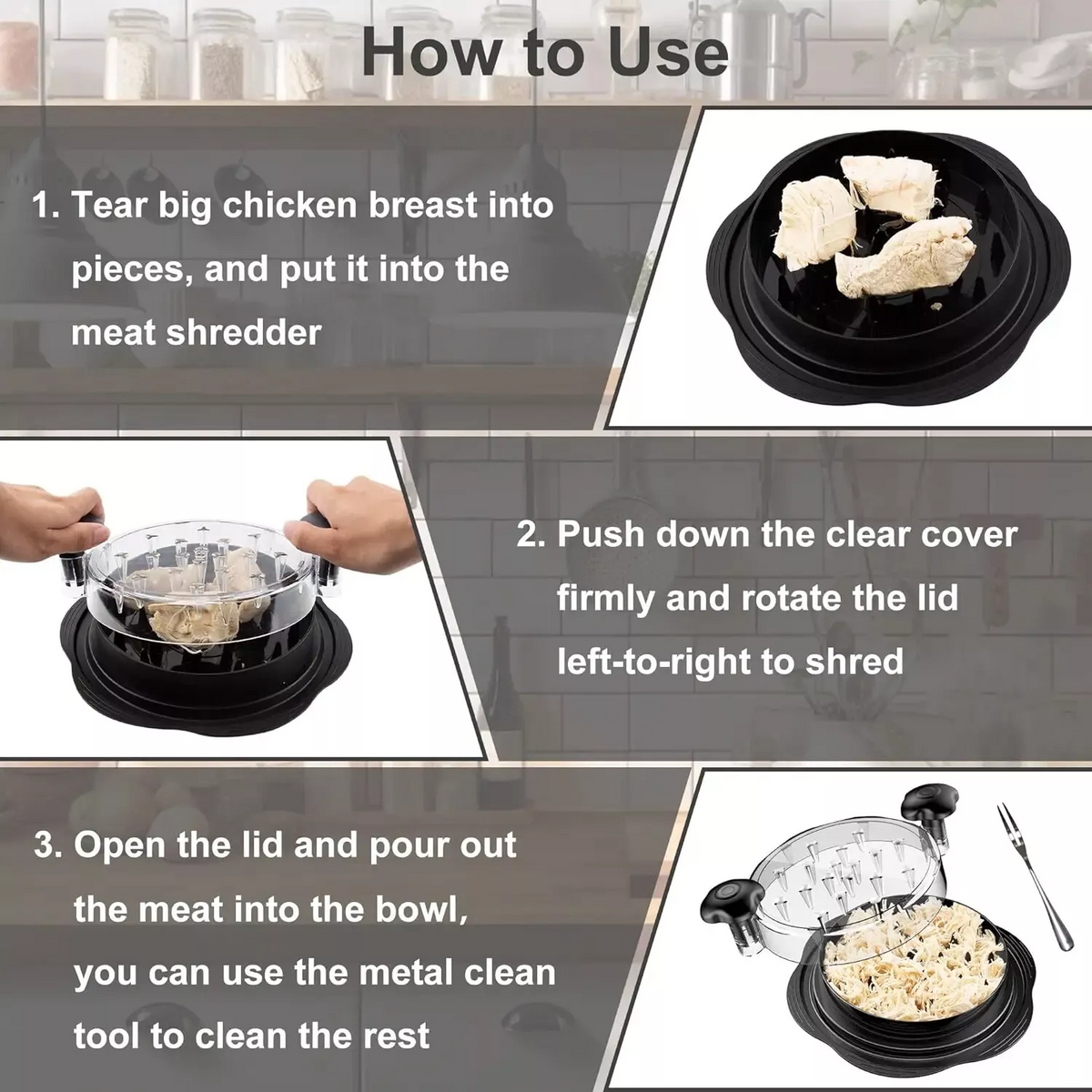 How to use the chicken shredder in three steps