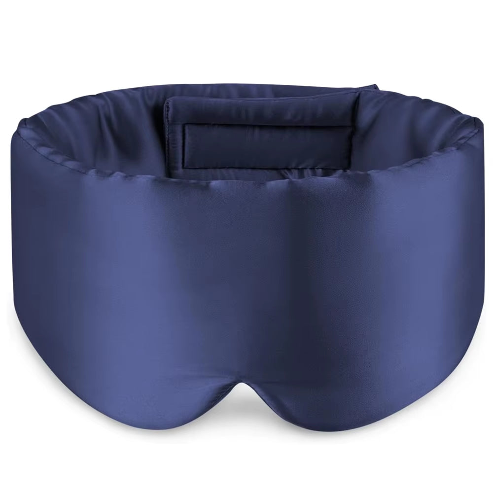 Dark blue mulberry silk sleep mask on white background