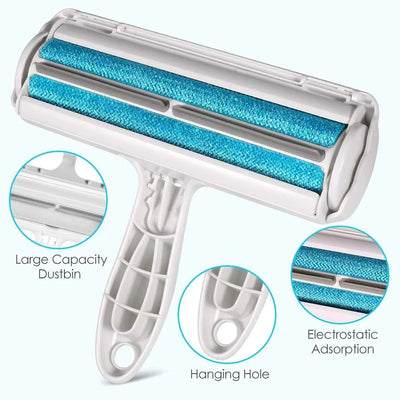 Pet hair roller features: large dust bin, hanging hole and electrostatic rollers