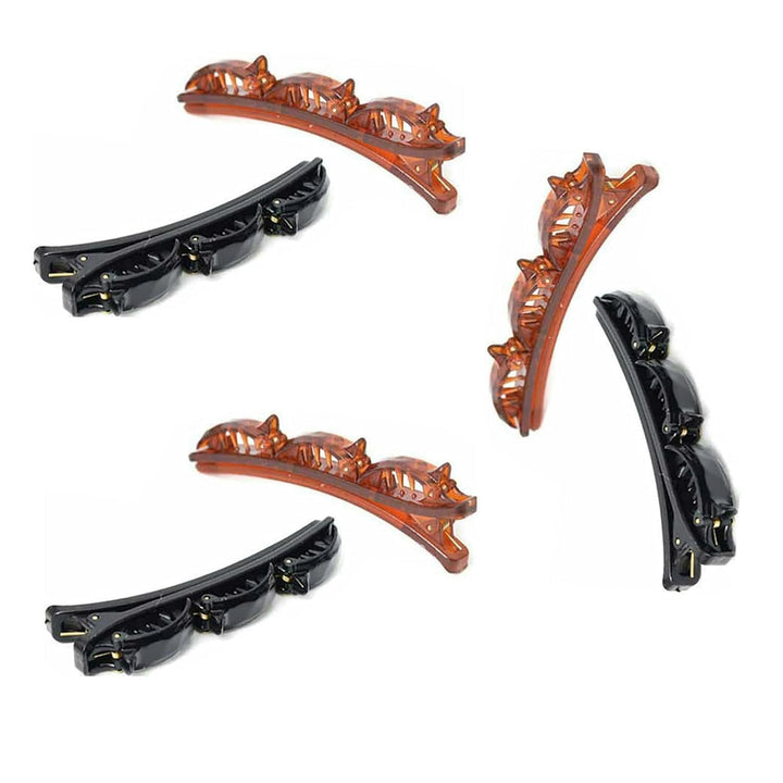 6 Pcs Double Layers Twist Band French Braider Hair Tool, Twist Plait Clip Front Hair Clips Hairpin Headband Beauty Tool, Hair Braider, Headband with Clips, Fashion Hair Accessories (Black+Brown)