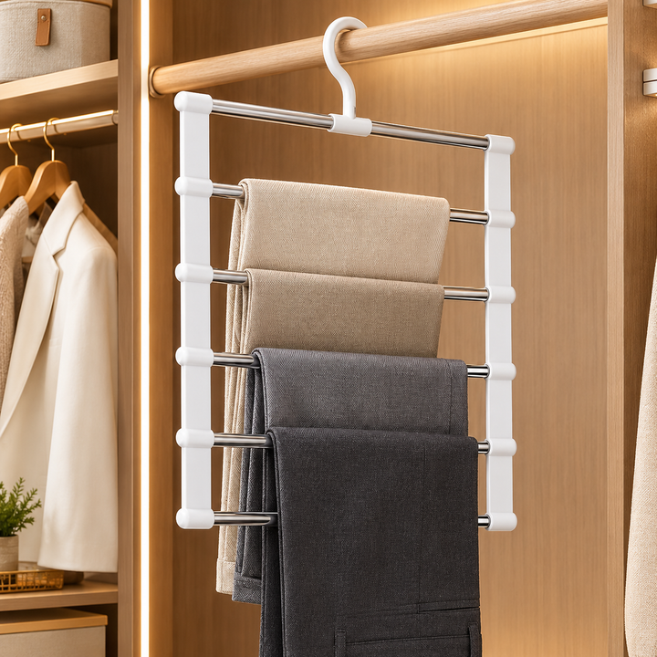 7-Layer Stainless Steel Pants Hanger – Space-Saving Closet Organizer