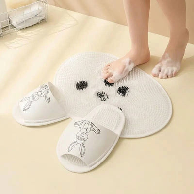 1Pc，Rabbit Bathroom Shower anti Slip Mat, Circular Massage Foot Mat, Back Suction Cup,Foot Scrubber, Back Scrubber