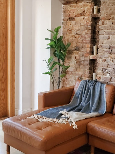 Artisanal Cotton Throw Blanket with Tassels, 50 × 57 Inches