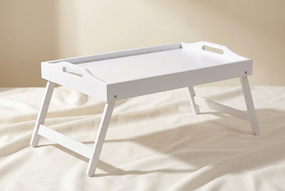 Foldable Bamboo Breakfast Tray with Handles - Ideal for Bed, Sofa or TV - Laptop, Snack and Meal Tray (Black/White)