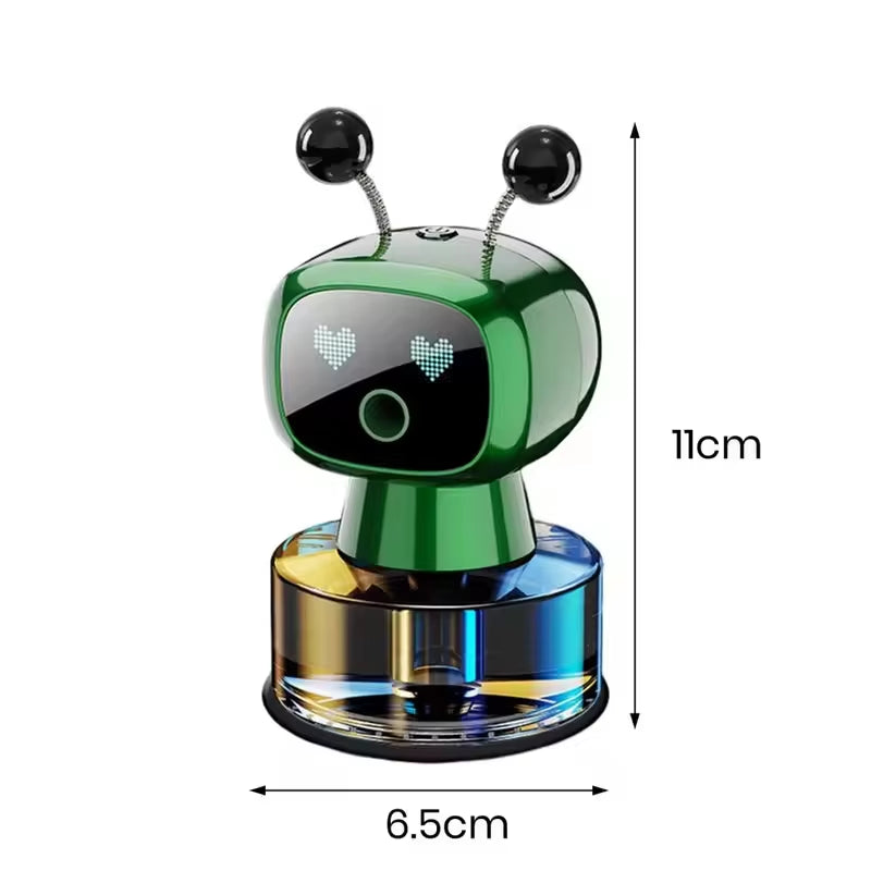 Green robot car aroma diffuser with dimensions, 11 cm tall and 6.5 cm wide