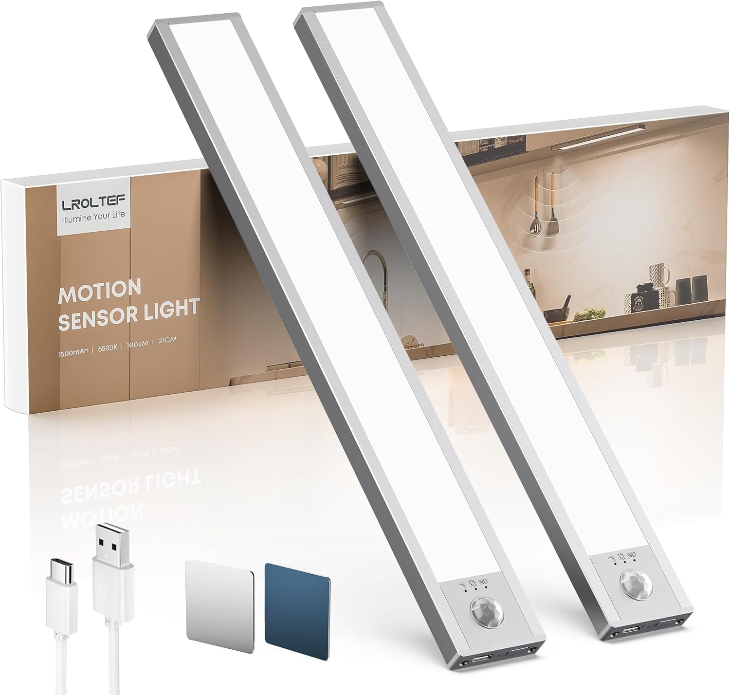 Rechargeable Motion Sensor Under-Cabinet Lights – 2-Pack, Magnetic & D ...