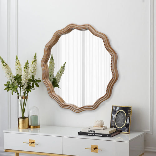 Scalloped Wavy Wall Mirror – 23.6" Antique Natural Frame