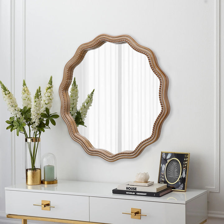 Scalloped Wavy Wall Mirror – 23.6" Antique Natural Frame