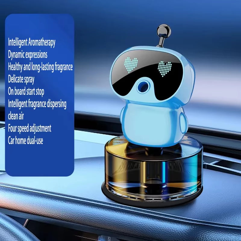 Blue robot car aroma diffuser, style 2, on a car dashboard