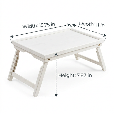 Foldable bamboo breakfast tray dimensions — 15.75 in wide, 11 in deep, 7.87 in tall