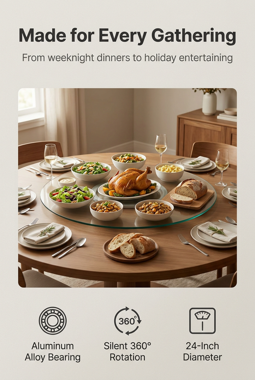 Made for every gathering — family dinners, holidays, and entertaining with silent 360 degree rotation