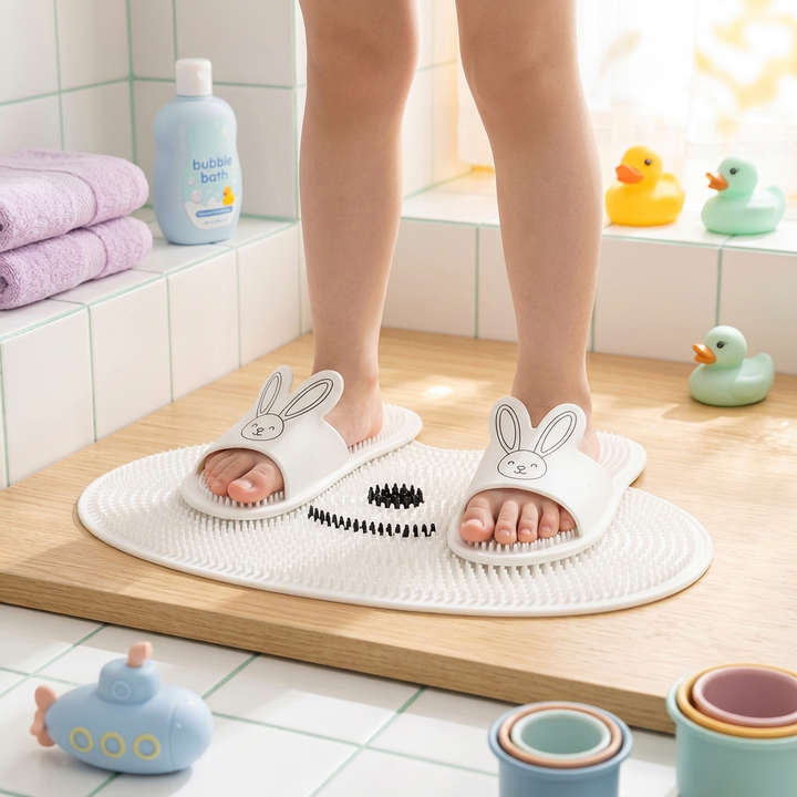 Kids bunny mat bare feet
